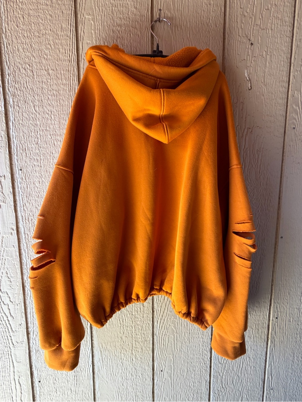 Oversized Burnt Orange Distressed Half-Zip Hoodie (XL) - Picture 2 of 3